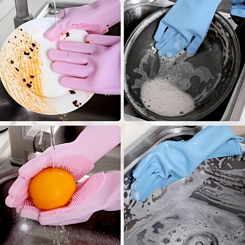 2-in-1 Cleaning Gloves - Dual-Purpose Scrubbing &amp; Scrubbing Gloves with Textured Surface, Lightweight &amp; Durable for Kitchen, Bathroom, Pet Bathing - Dishwashing, Scrubbing, Cleaning - Compatible with Dish Soap, Scrubbing Pads