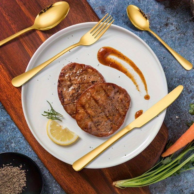 Set de Couverts en Acier Inoxydable : Acier haute qualité, finition miroir, lavable au lave-vaisselle, idéal cuisine, restaurant et camping.