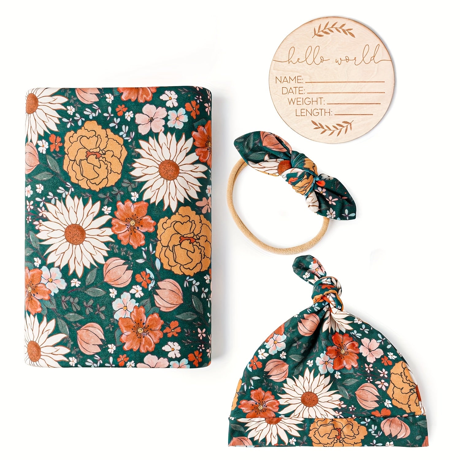 CINCOBEBÉ Newborn Swaddle Blanket &amp; Hat Set - Soft Polyester Baby Wrap with Floral Pattern, Machine Washable, Includes Headband &amp; Monthly Card, Perfect Gift for Boys and Girls, Newborn Essentials|Floral Pattern Blanket|Polye