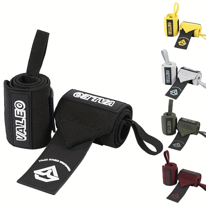 Paire de bandes élastiques VALEO pour musculation, avec boucle pouce et boucles ajustables, offrant un soutien renforcé pour soulevé de terre et powerlifting.