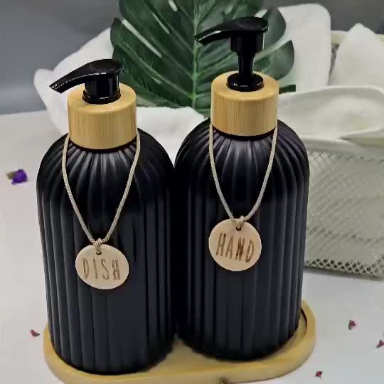 5pcs Modern Black Dish &amp; Hand Soap Dispenser Set - Heavy-Duty Plastic Countertop/Poorly- Counter Compatible Soap System (No Nickel-Free reservoir), Hygienic One-Touch &amp; Sink Area - Space-Saving Storage Containers for