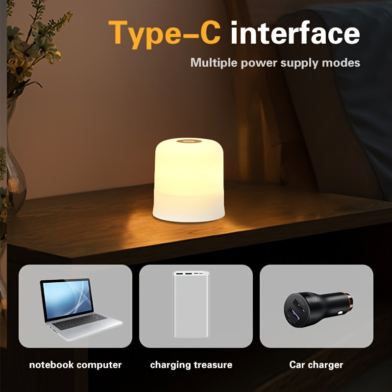 Lampe de nuit LED USB tactile, 3 intensités, compacte pour table de chevet, idéale pour chambre et éclairage d’ambiance.
