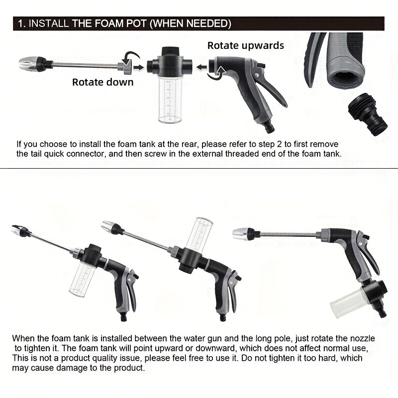 High-Pressure Car Wash Foam Gun with Long Handle - Adjustable Spray Nozzle, Foam Cannon &amp; Pressure Spray Bottle - Heavy-Duty Plastic Construction
