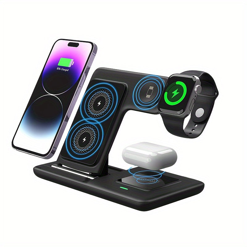 Wireless Charging Station for Multiple Devices Foldable 3in 1 Fast Charger Station Stand Dock for iWatch Series 9 8 7 6 SE 5 4 3 2 Ultra for Airpods Pro 3 2 for iPhone 15 14Pro 14 13 Pro Max 13 12 11 Pro