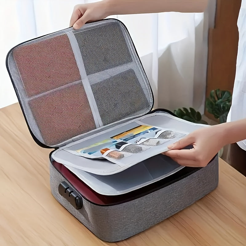 1pc Large Capacity Locking Document Bag, 3-Layer Document Storage Box with Zipper, Document Storage Security Bag, Portable Travel Household Paper, Documents, Certificates, Suitable for Home School Office