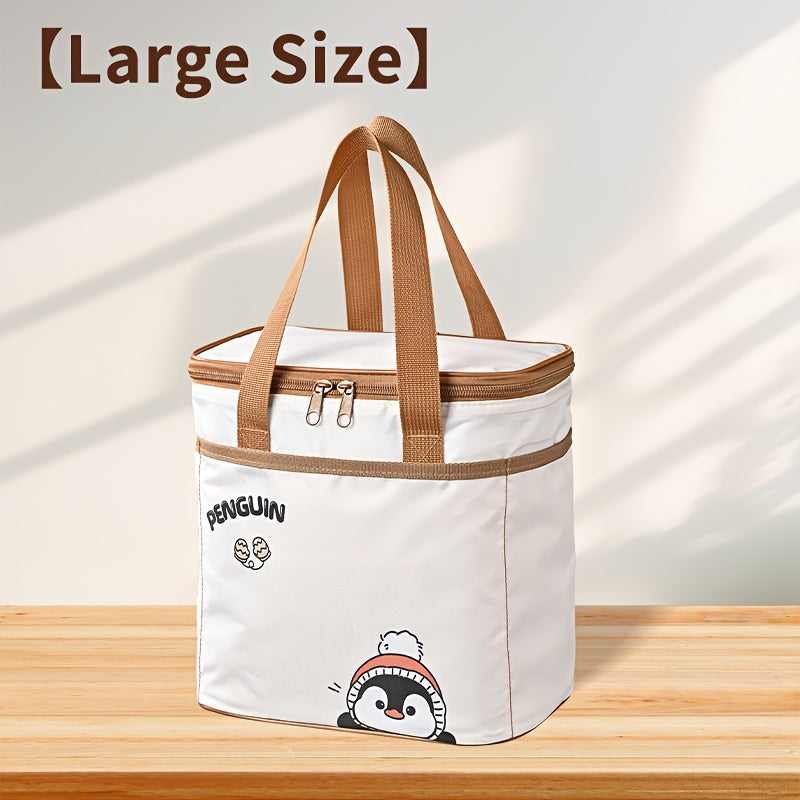 Sac déjeuner portable Qifeng, grand volume, isolant, motifs cartoon, tissu Oxford renforcé, aluminium intérieur, réutilisable pour école et pique-nique.