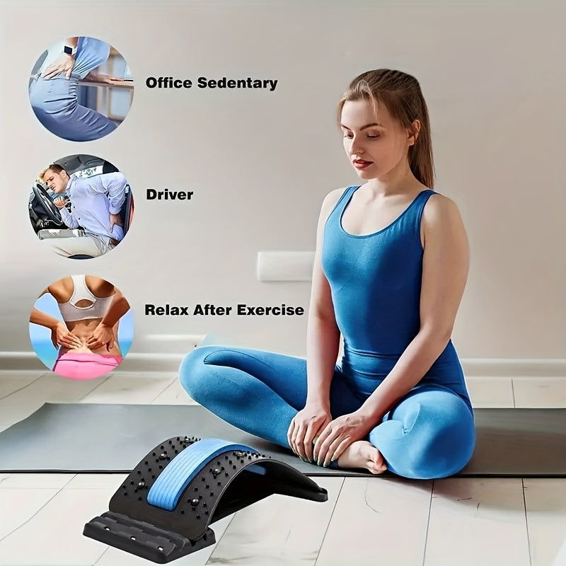 3-Level Adjustable Back Stretcher &amp; Posture Corrector | Ergonomic Lumbar Support with Massage Function, Secure Grip Handles, for Upper &amp; Lower Back, Office, Car, Home Use, Durable PP Construction.