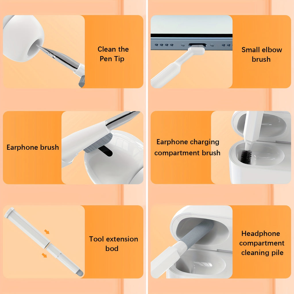 Kit de nettoyage 20-en-1 pour clavier, PC, téléphone, casque et appareil photo, incluant pinceaux et stylet, idéal pour entretien précis et complet.