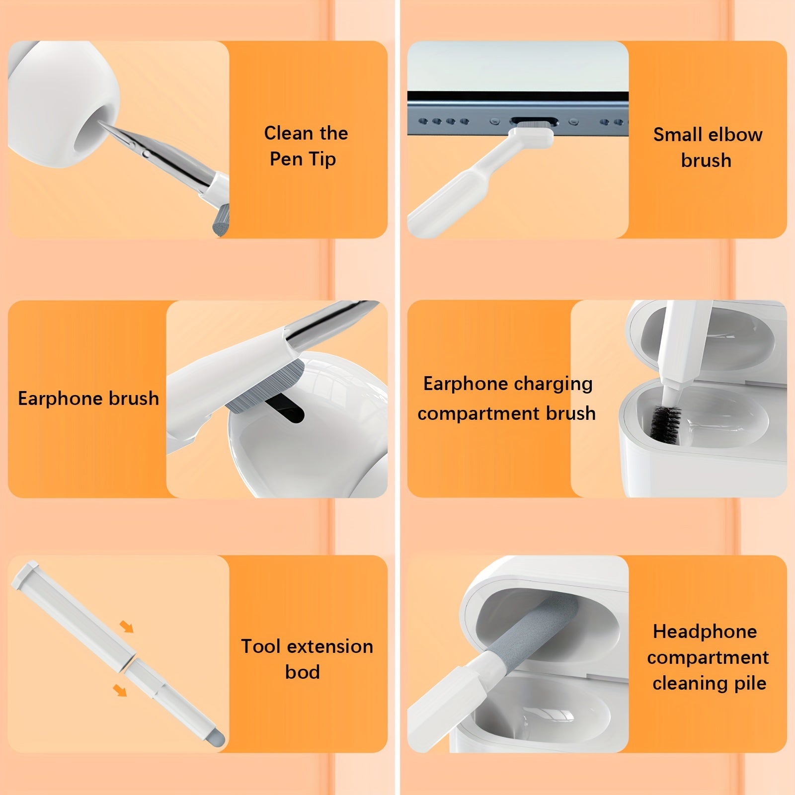 Kit de nettoyage 20-en-1 pour clavier, PC, téléphone, casque et appareil photo, incluant pinceaux et stylet, idéal pour entretien précis et complet.