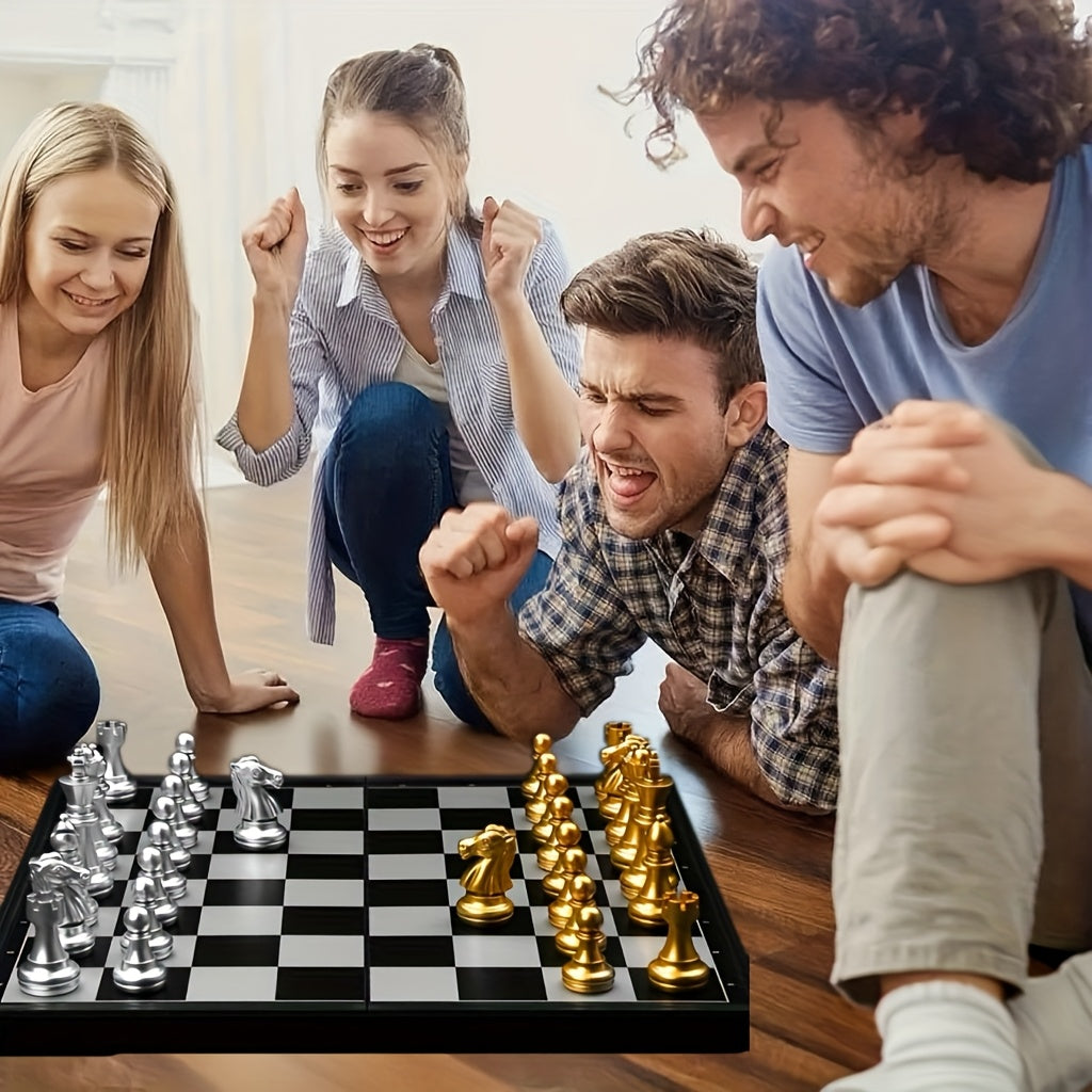 Elegant Golden &amp; Silvery Plastic Chess Set - Perfect for Parties, Family Gatherings Holiday Fun Perfect for New Year, Christmas, Birthdays Valentine'S Day Gifts