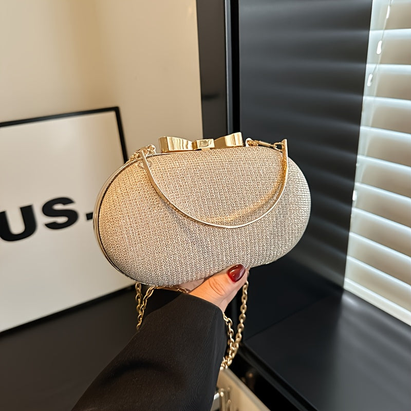 Sac à main élégant en sequins, style luxe discret, pochette de soirée avec chaîne, adapté toutes saisons, idéal banquet, rendez-vous et cadeau raffiné.