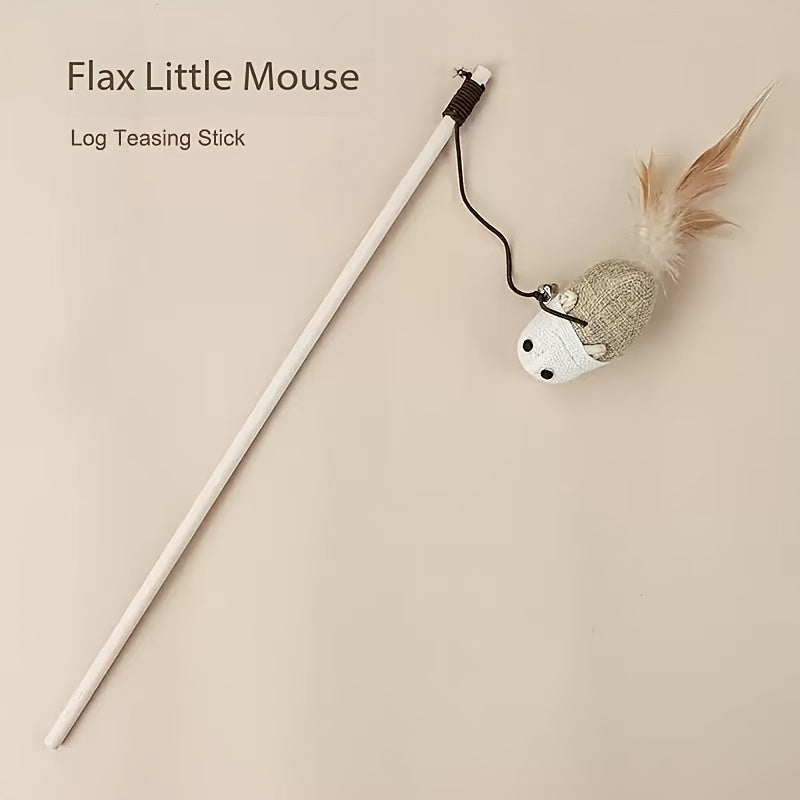 Set de 4 baguettes interactives en corde de jute pour chats, avec cloche et plumes, jouet durable, sans batterie, stimule jeu et activité.