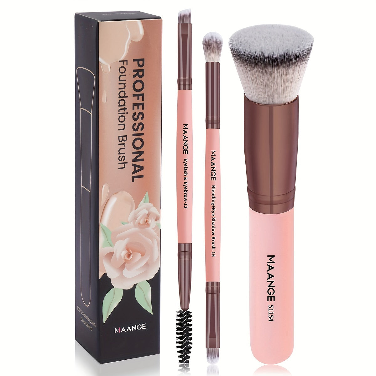 Set visage 3 pièces : pinceaux fond de teint, blush et cils, poils doux, livré avec boîte portable pour maquillage pratique.