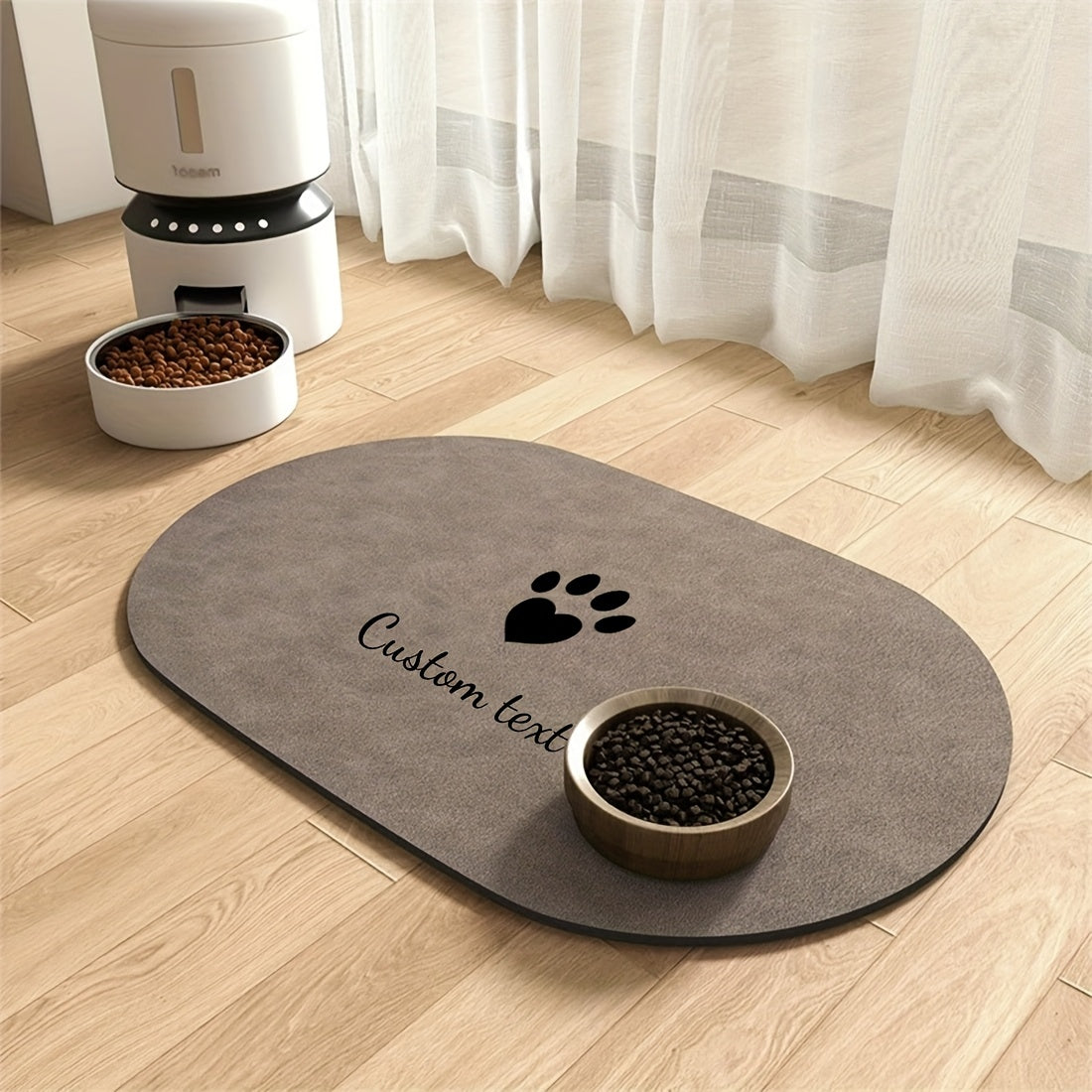 1pc Customizable Quick-Dry Pet Feeding Mat, Personalized Name Customization, Suitable for Dogs and Cats, Non-Slip Rubber Base, Prevents Clutter in Watering Areas, Indoor Use, Dark Grey, Minimalist Design, Ideal Gift for Pet O
