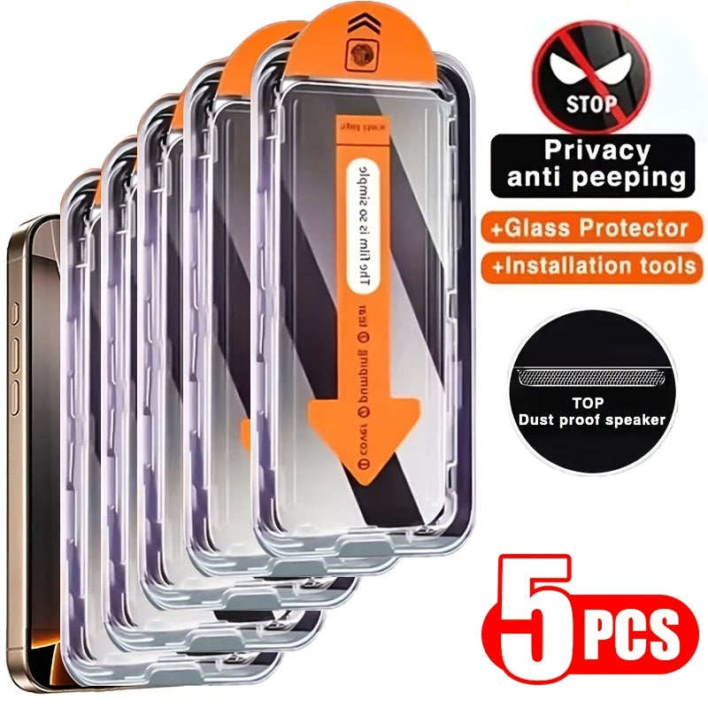 Lot de 5 Protecteurs d’Écran iPhone : Verre trempé 9H, couverture totale, anti-rayures et anti-traces, compatible Dynamic Island et coques.