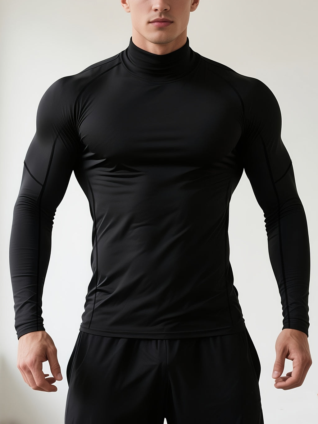 T-shirt de fitness homme à séchage rapide, col haut et manches longues, ajusté, parfait pour le gym, boxe et entraînements toute saison.