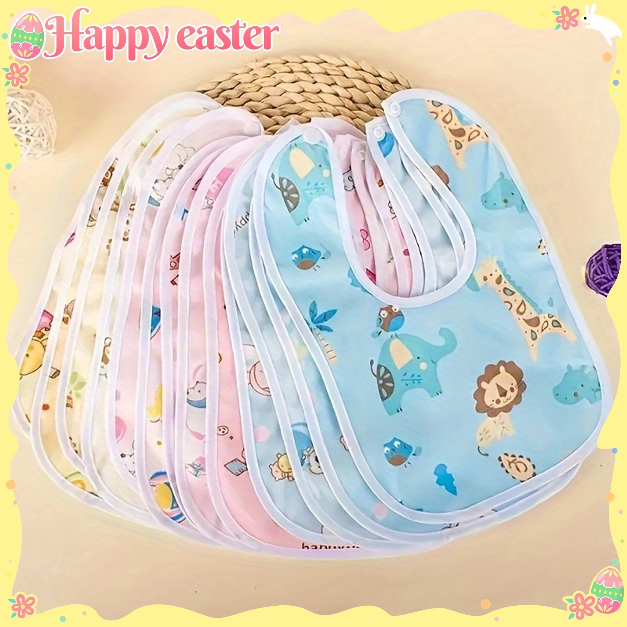 مريلة تغذية الأطفال على شكل حرف U من المخمل الكريستالي الوردي والأزرق مع جيب، 8 أو 10 قطع عشوائية