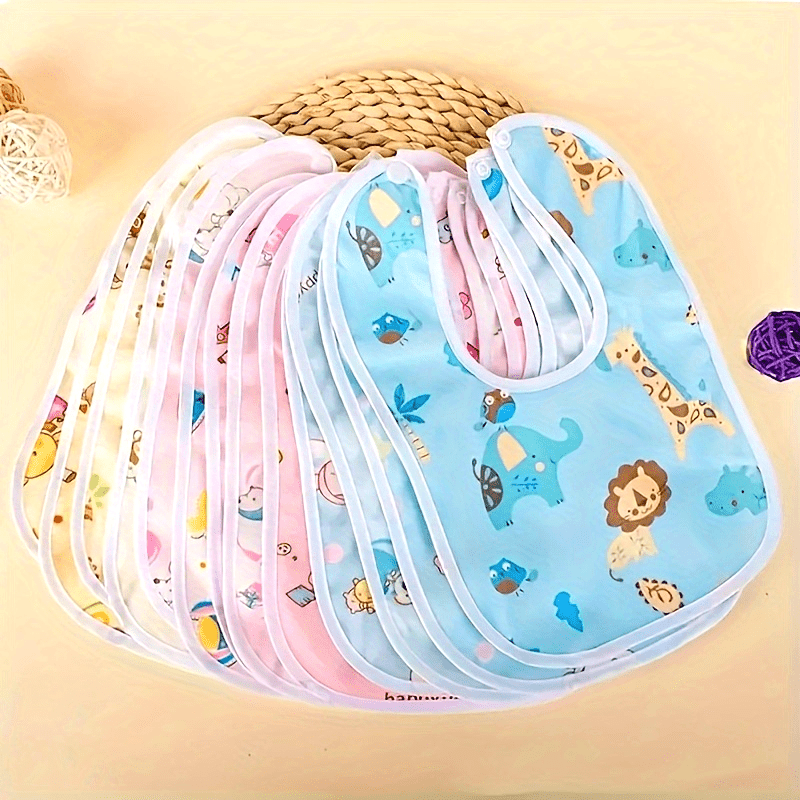 مريلة تغذية الأطفال على شكل حرف U من المخمل الكريستالي الوردي والأزرق مع جيب، 8 أو 10 قطع عشوائية