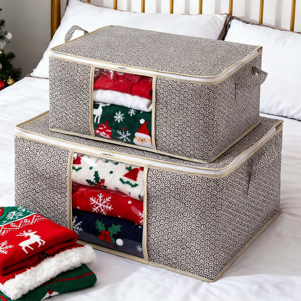 2pcs Heavy-Duty Storage Moving Bags | Quilt and Blanket Storage with Handles Set, Clear Window, Fabric Material, Contemporary Style, Multipurpose Use - TUZA, Under-Bed Storage