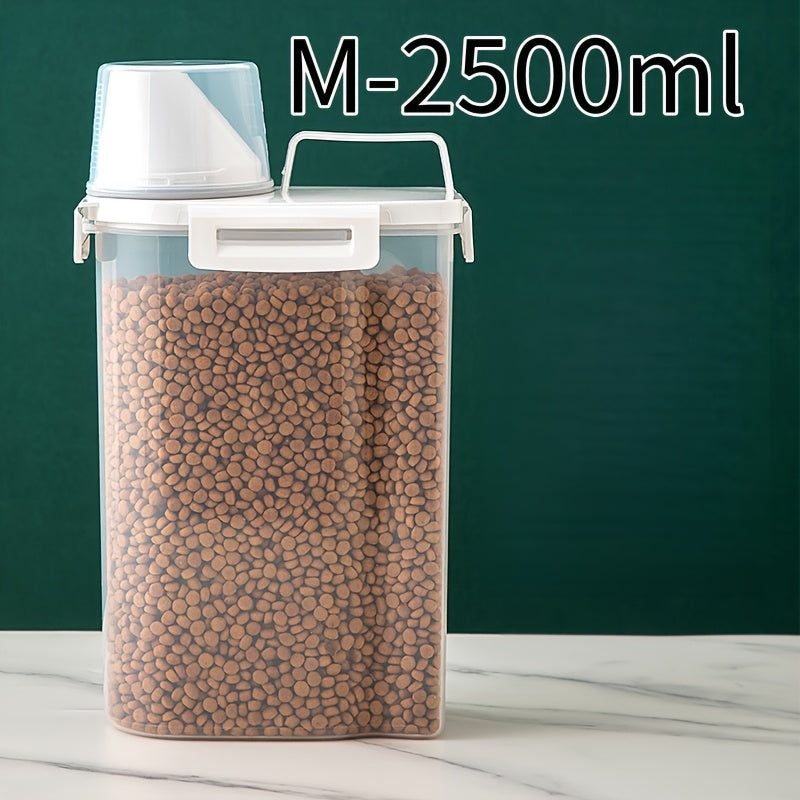 1pc Airtight Pet Food Dispenser Container with Measuring Scoop - Transparent Window, Leakproof & Moisture-Proof, Cute, for Dogs, Cats, Kibble, Wet Food - Countertop or Cabinet Storage Organizer, Modern Kitchen Accessory, Dura