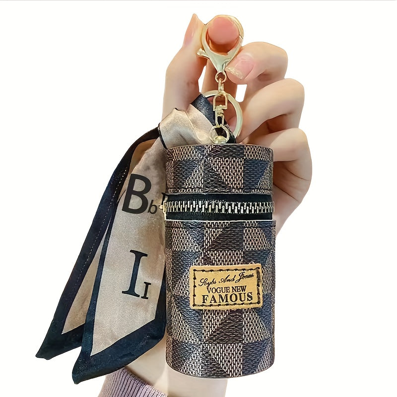 Three Colors Available - Round Coin and Lipstick Holder Wallet, Durable PU Material with Geometric Pattern Design, Black Zipper Closure, Golden Keychain Charm, Large Capacity Women's Travel Commute Mini Purse for Coins &amp; Cash