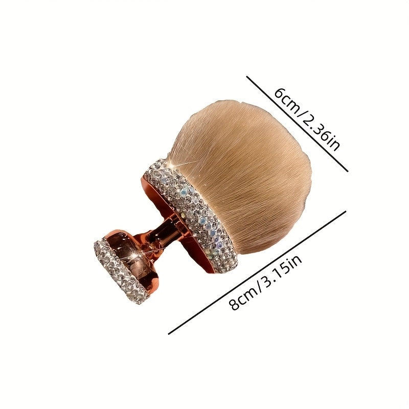 Pinceau blush de luxe, 1 pièce avec strass scintillants, poils doux en nylon, manche ABS, polyvalent pour poudre, fond de teint et correcteur.