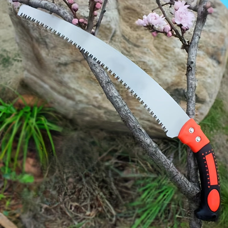 3-Sided Sharp Tooth Pruning Saw - Heavy-Duty Metal Construction for Lawn &amp; Garden Maintenance, Fruit Tree Trimming, Outdoor Use - Ergonomic Handle for Precision Cutting, Trimming Saw, Garden Maintenance, Sleek Metallic Finish