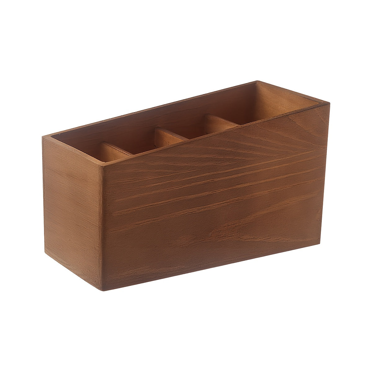 Wooden Remote Control Storage Box with Four Compartments, Suitable for Organizing Remote Controls, Makeup Brushes, And Pens in The Living Room, Bedroom, Or Office.