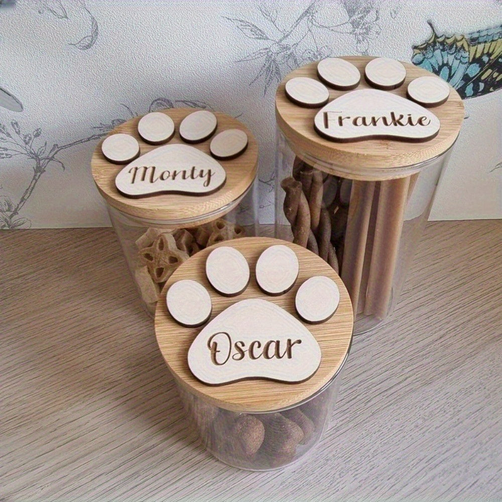 Personalized Glass Dog Treat Storage Jar with Engraved Lid &amp; Paw Prints - Custom Name "Spike'S Treats" - Round Pet Food Container for Dog Treats, Dog Treats for Training, Dog Treats for Training