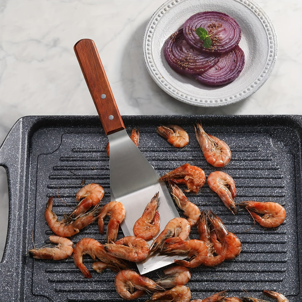 Heavy-Duty Stainless Steel Spatula with Beveled Edge &amp; Hardwood Handle - Large Metal Turner for Cast Iron Skillets, Griddles | Ideal BBQ &amp; Home Kitchen Tool