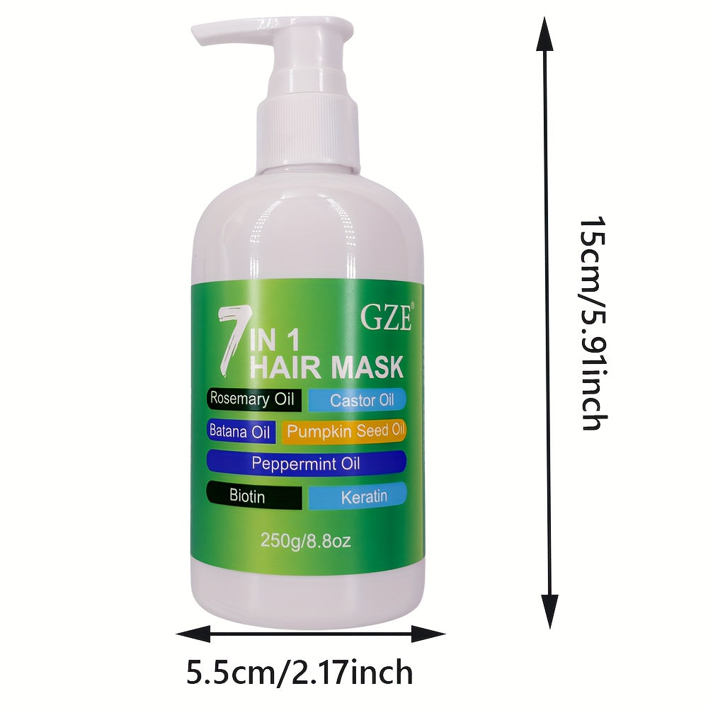 Masque capillaire GZE 7-en-1, profond soin réparateur, anti-casse et pointes fourchues, hydrate cheveux secs, enrichi en huiles, biotine et kératine.