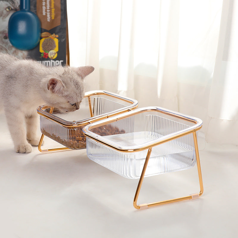 Bol double transparent vertical pour chats, facilite alimentation et hydratation, pratique et ergonomique, accessoire essentiel pour le bien-être félin.