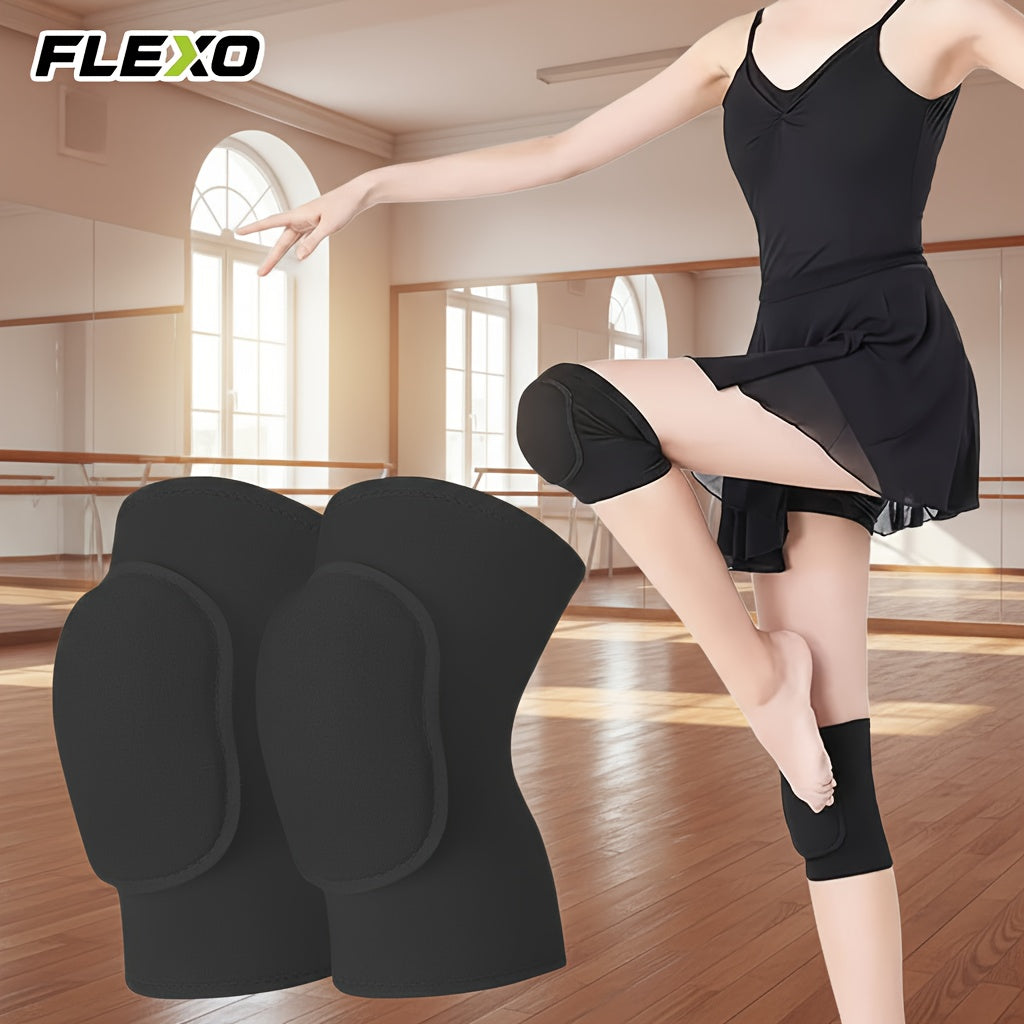 2pcs FLEXO Knee Support Sleeves & Pads for Men & Women | Lightweight Knee with 15mm Soft Padded Cushion, Breathable Elastic Material, Ideal for Volleyball, Gym, Yoga, Dance, Fitness, Pilates - Black, Polyester Knit Fabric, Ha