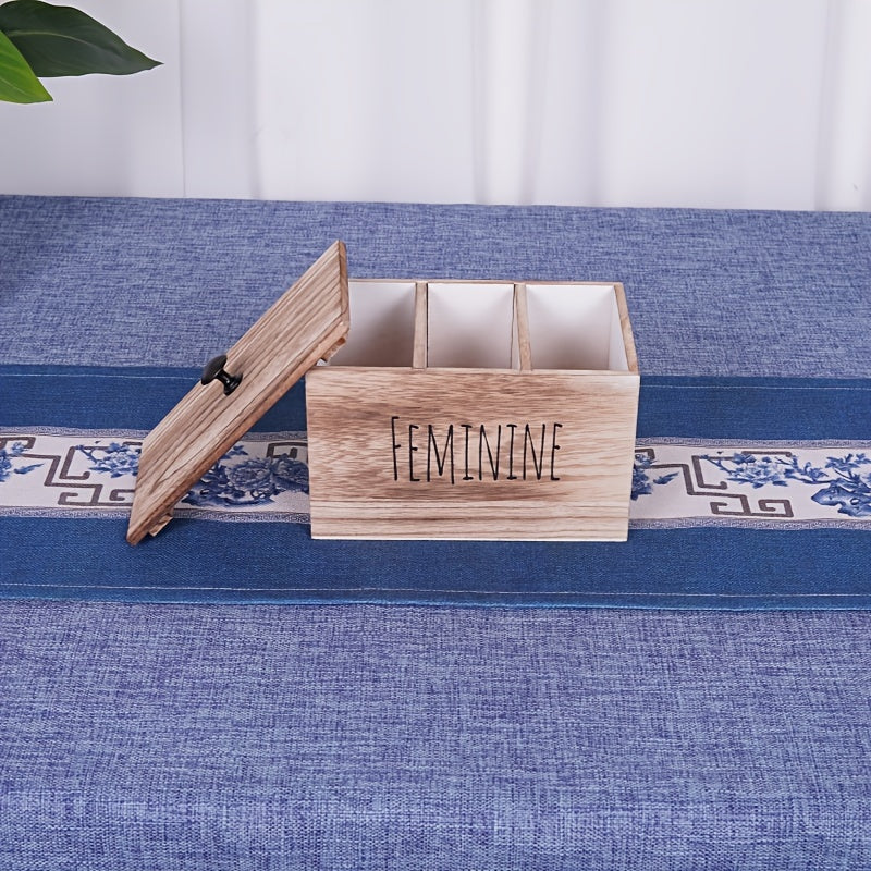 Heaven and Earth Solid Wood Desktop Storage Box with Lid - Multi-Purpose Organizer for Bathroom, Sanitary Pads, Makeup Pads & Household Essentials, Rectangular Design, No Power Needed, Bathroom Organizers And Storage, Minimal