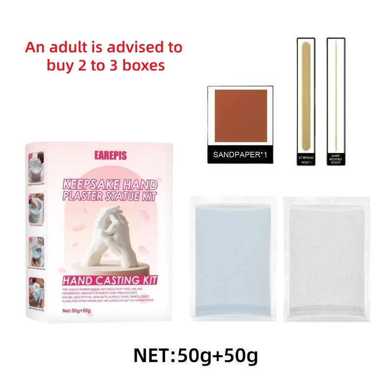 Kit de moulage de main 3D, DIY pour couples, amis ou famille, avec poudre, papiers abrasifs et accessoires, cadeau créatif parfait.