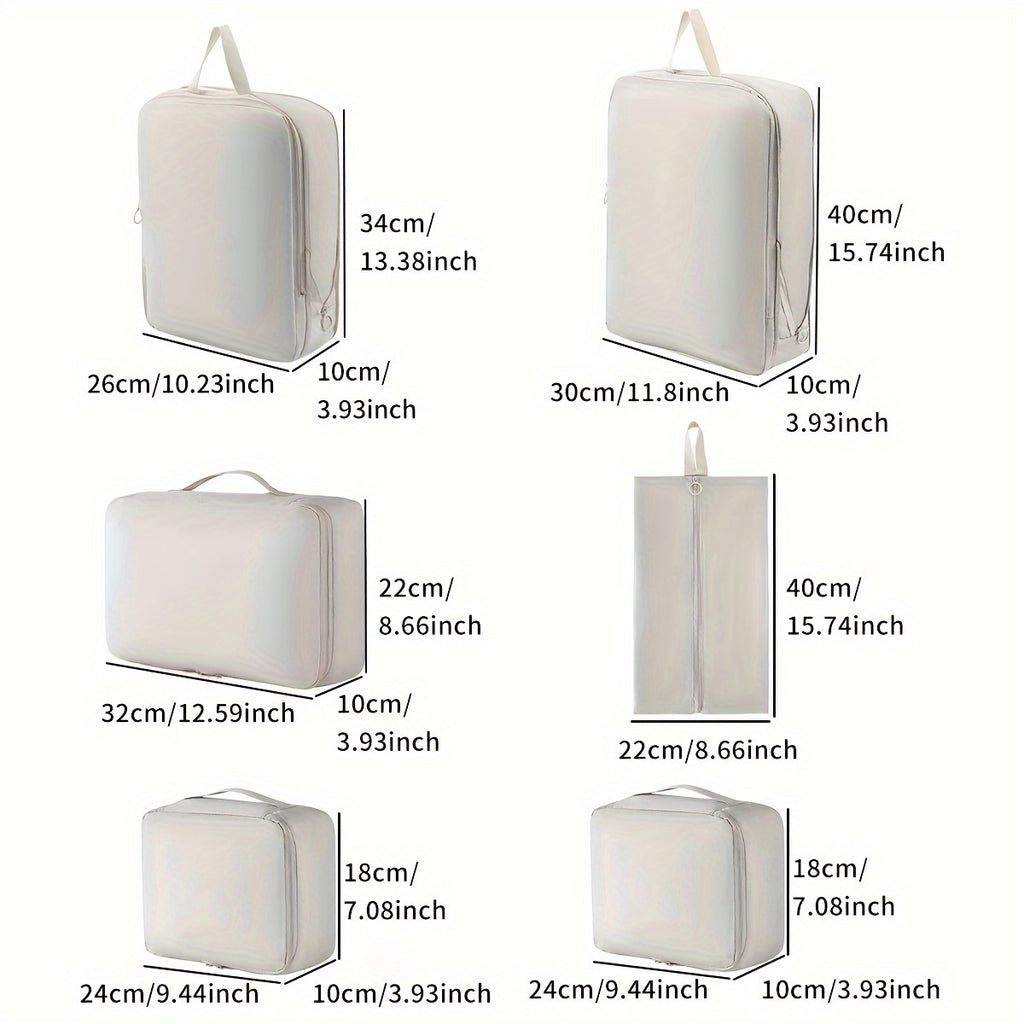 Lot de 6 cubes de rangement compressibles en polyester, durables, sans impression, idéaux pour vêtements, accessoires et organisation de bagages.