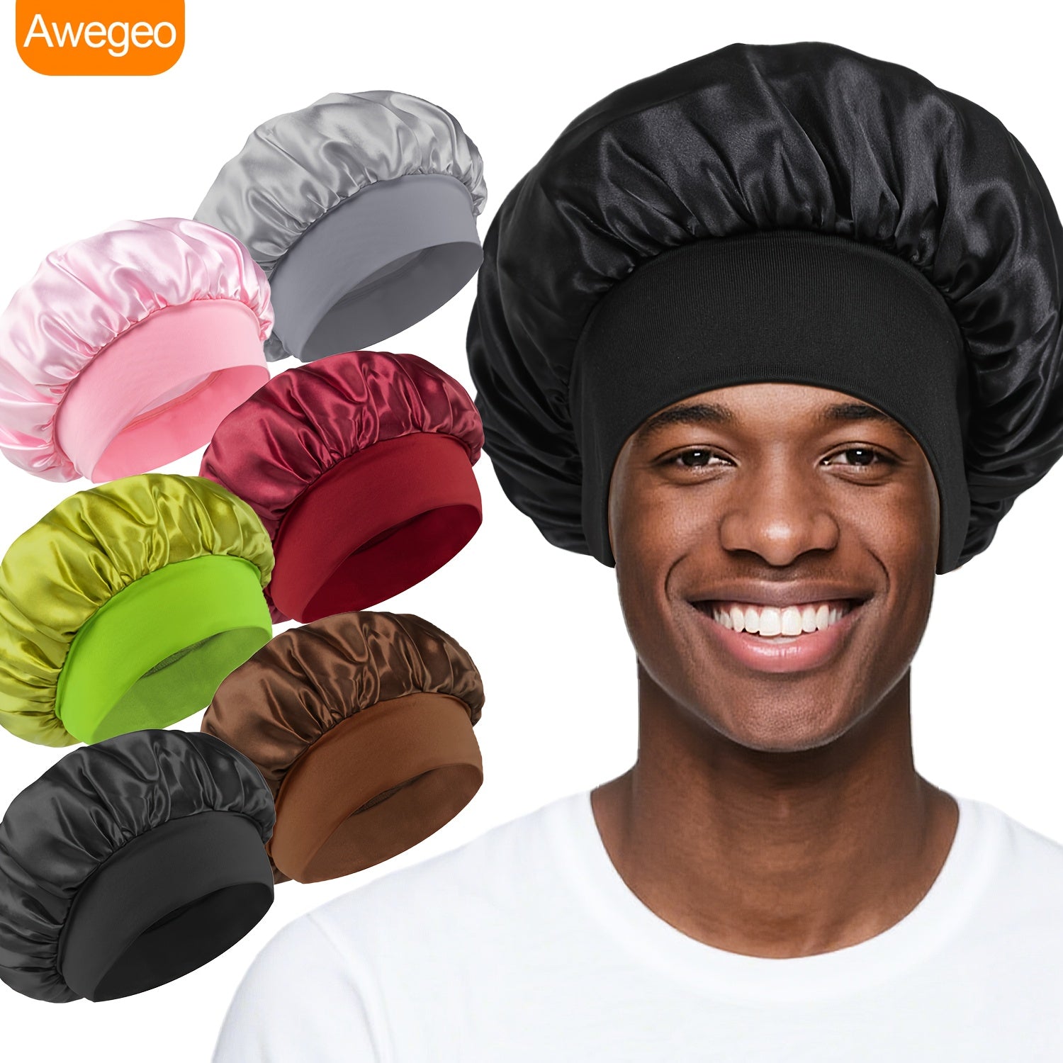 6pcs Men'S Elastic Beanies | Soft and Comfortable Fit, Hair Care Cap, Multiple Colors, Sleeping Cap, Polyester, Unscented - AWEGEO.
