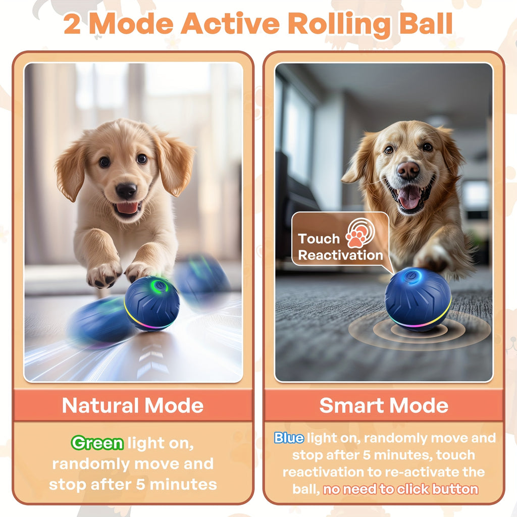 Balle interactive intelligente 6,6 cm, activation par mouvement, rebond automatique, durable et rechargeable, idéale pour chiens toutes tailles.