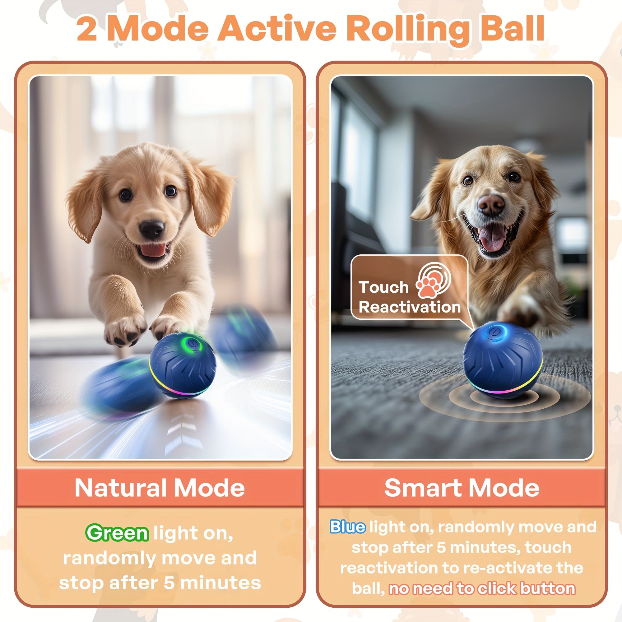 Balle interactive intelligente 6,6 cm, activation par mouvement, rebond automatique, durable et rechargeable, idéale pour chiens toutes tailles.