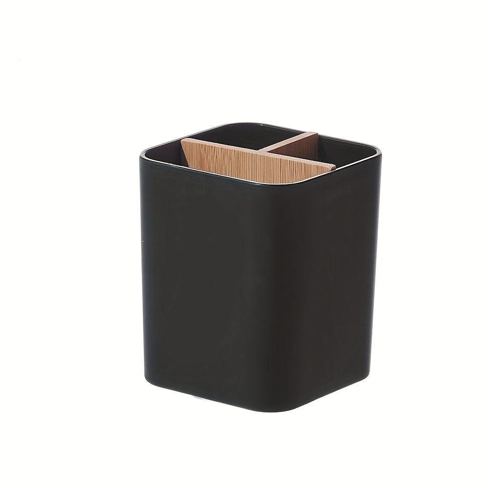 1pc Bamboo-Like Plastic Desk Organizer with Pen Holder &amp; Jewelry Storage - 3/4 Compartment Standalone Multi-Purpose Box for Office, Bathroom, Bedroom - Storage Shelf for Earrings, Rings, Makeup, Small Items (Low, Desk &amp; Drawe