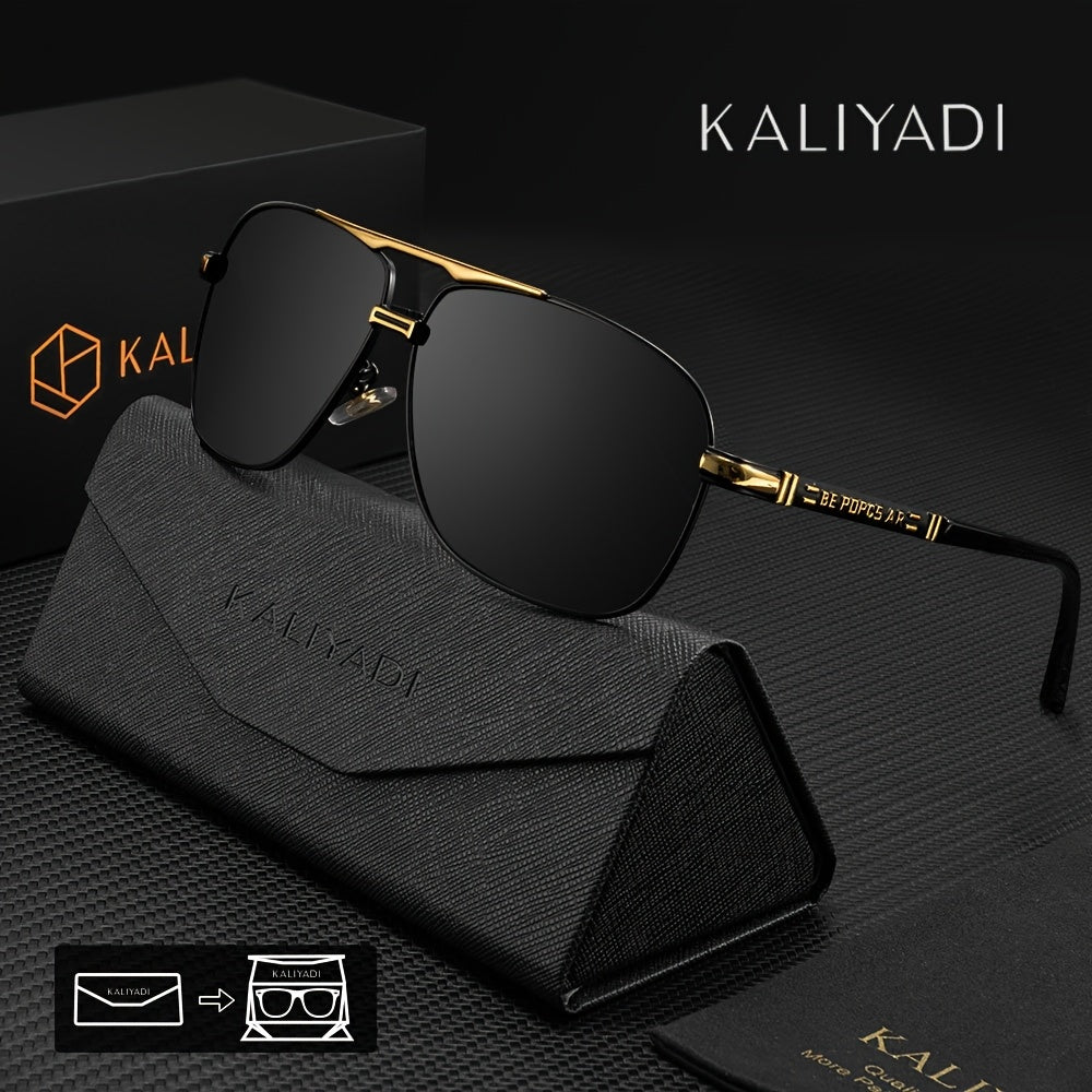 Lunettes de soleil polarisées KALIYADI pour hommes, style classique, avec étui et chiffon, cadeau idéal pour voyages et occasions spéciales.