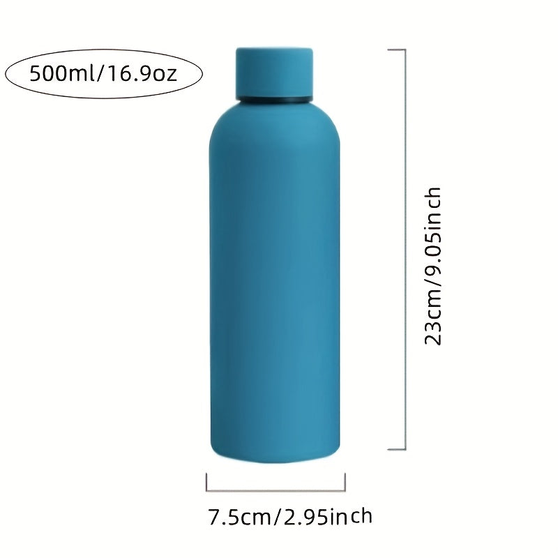 Gourde sport en acier inoxydable, bouchon étroit en caoutchouc, durable, parfaite pour camping, randonnée et fitness, 4 couleurs disponibles.