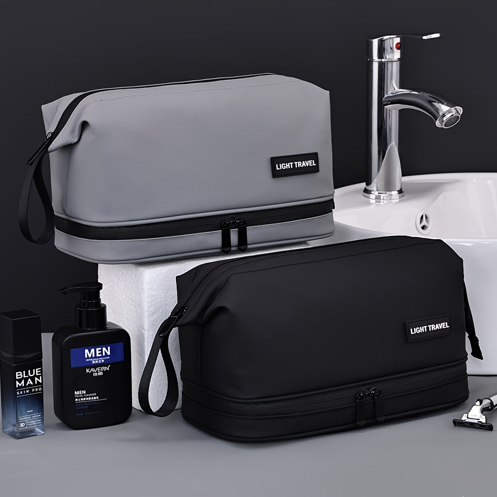 Trousse de toilette élégante, grande capacité, étanche avec séparation humide/sèche, parfaite pour voyages d’affaires et rangement domestique.