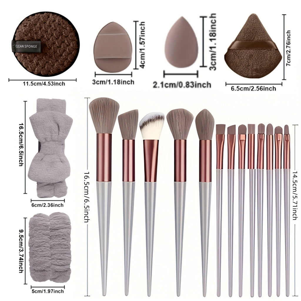 13/20/33pcs Professional Makeup Brush Set with Accessories Kit Includes High-Quality Nylon Bristled Brushes, Headband, Wristbands, Makeup Remover Puff, Triangular Velvety Puffs, Finger Puffs, Large &amp; Small Beauty Sponges ABS