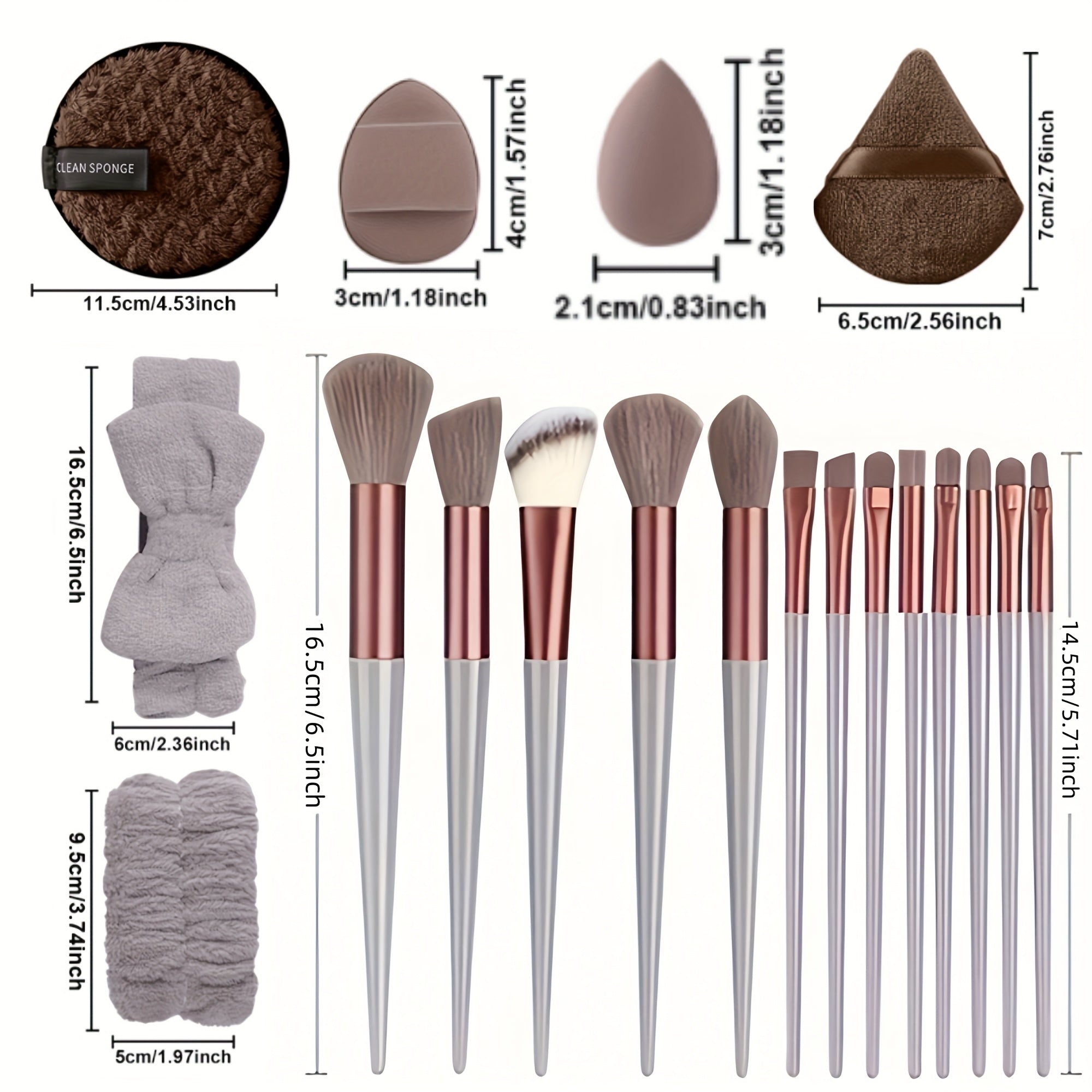13/20/33pcs Professional Makeup Brush Set with Accessories Kit Includes High-Quality Nylon Bristled Brushes, Headband, Wristbands, Makeup Remover Puff, Triangular Velvety Puffs, Finger Puffs, Large &amp; Small Beauty Sponges ABS