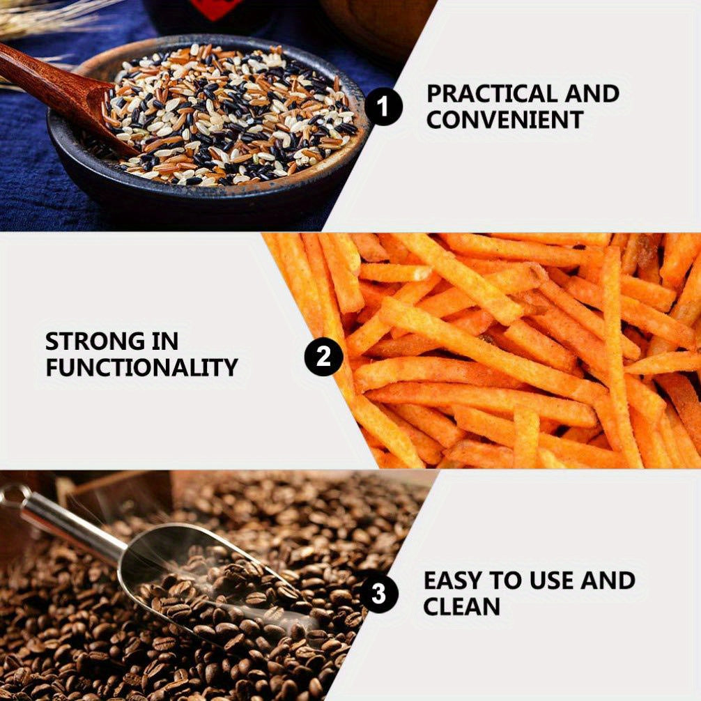 Lot de 3 pelles en acier inoxydable épaisses, multi-usages pour glace, aliments pour animaux, céréales, farine, sucre, riz, durable pour cuisine, bar ou fêtes.