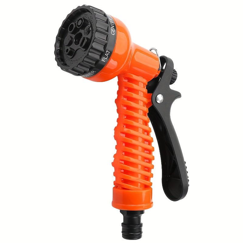 Pistolet d’arrosage haute pression, buse réglable, plastique léger et durable, poignée ergonomique orange/noir, idéal pelouse, voiture et jardin.
