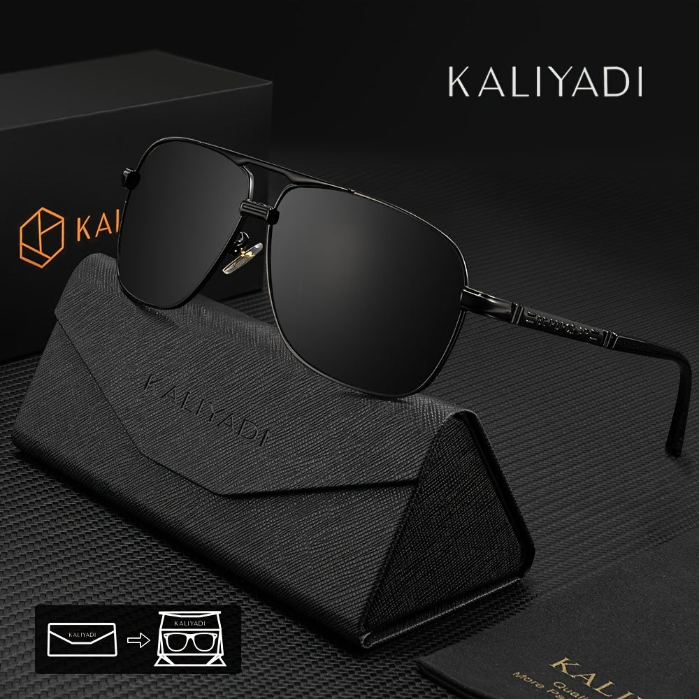 Lunettes de soleil polarisées KALIYADI pour hommes, style classique, avec étui et chiffon, cadeau idéal pour voyages et occasions spéciales.