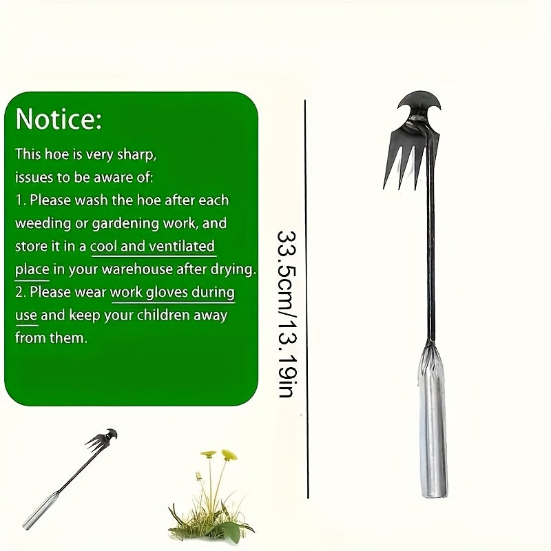 Heavy-Duty Iron Weeding &amp; Cultivating Tool with 4-Tooth Ergonomic Design - Manual Labor-Saving Grass and Garden Maintenance for Lawn, Durable Weed Removal Garden Tool, Weeding Garden Tools No Bending, Comfortable Grip Handle