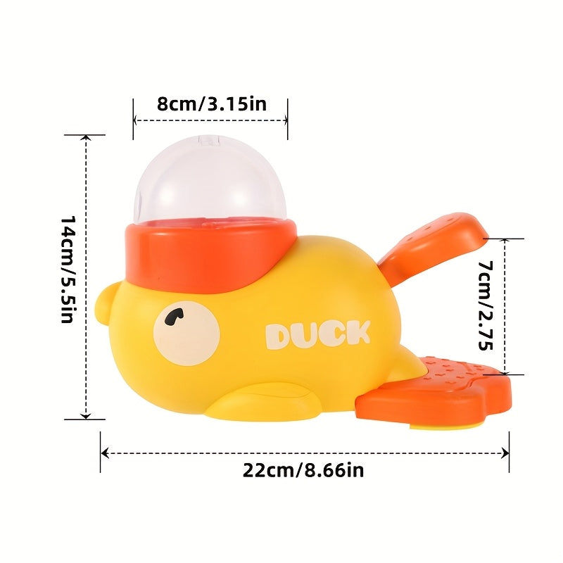 Jouet distributeur de nourriture interactif pour chats. Design canard, sans batterie, en plastique durable, idéal pour jeu et entraînement intérieur/extérieur.